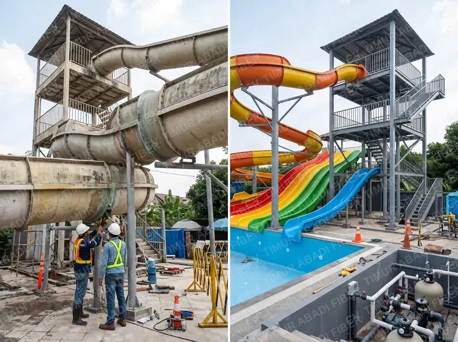 Renovasi waterpark — revitalisasi wahana lama oleh CV. Timur Abadi Fiber