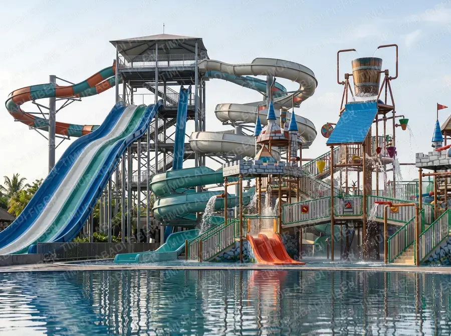 Playground dan water slide — fabrikasi wahana waterboom CV. Timur Abadi Fiber